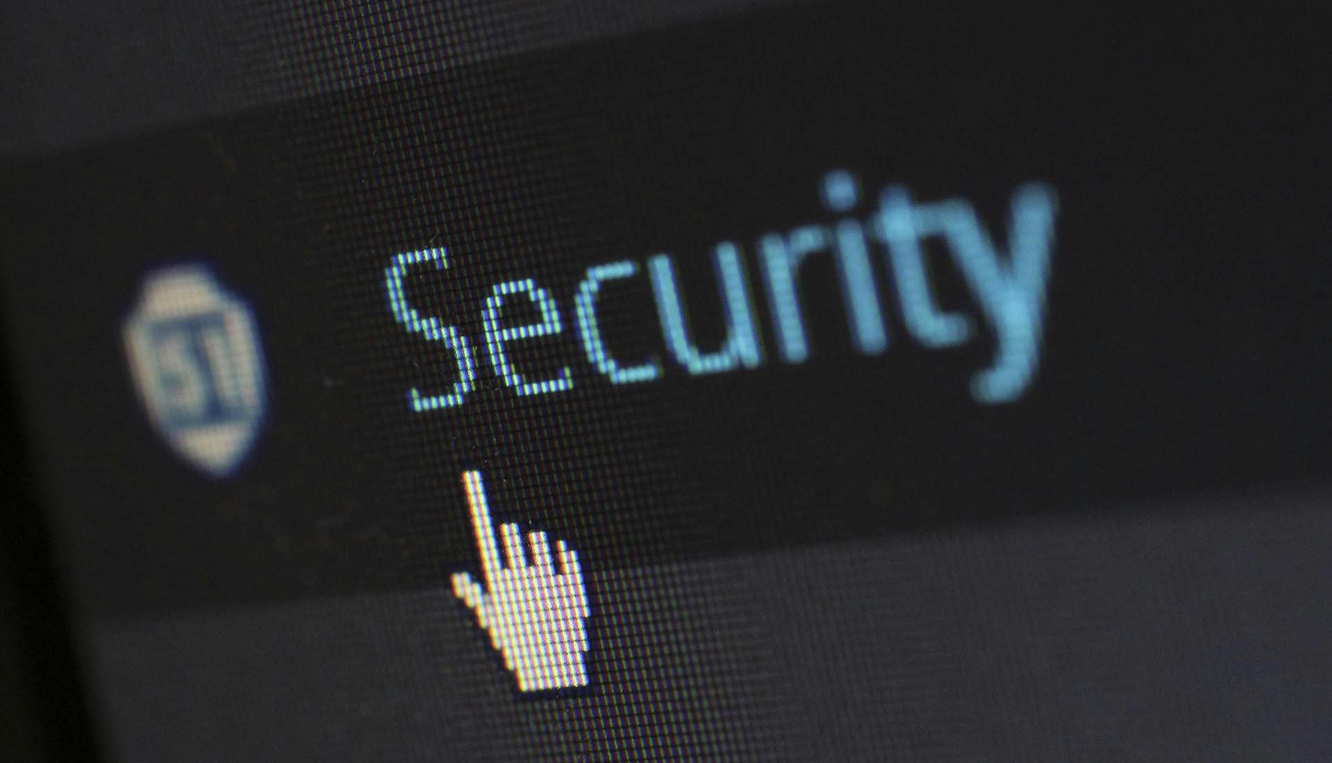 Cursor pointing to security text on screen